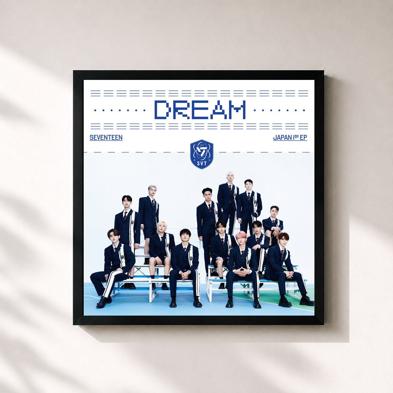 #noir Tableau carré de l'album DREAM de SEVENTEEN, cadre noir 32x32 cm