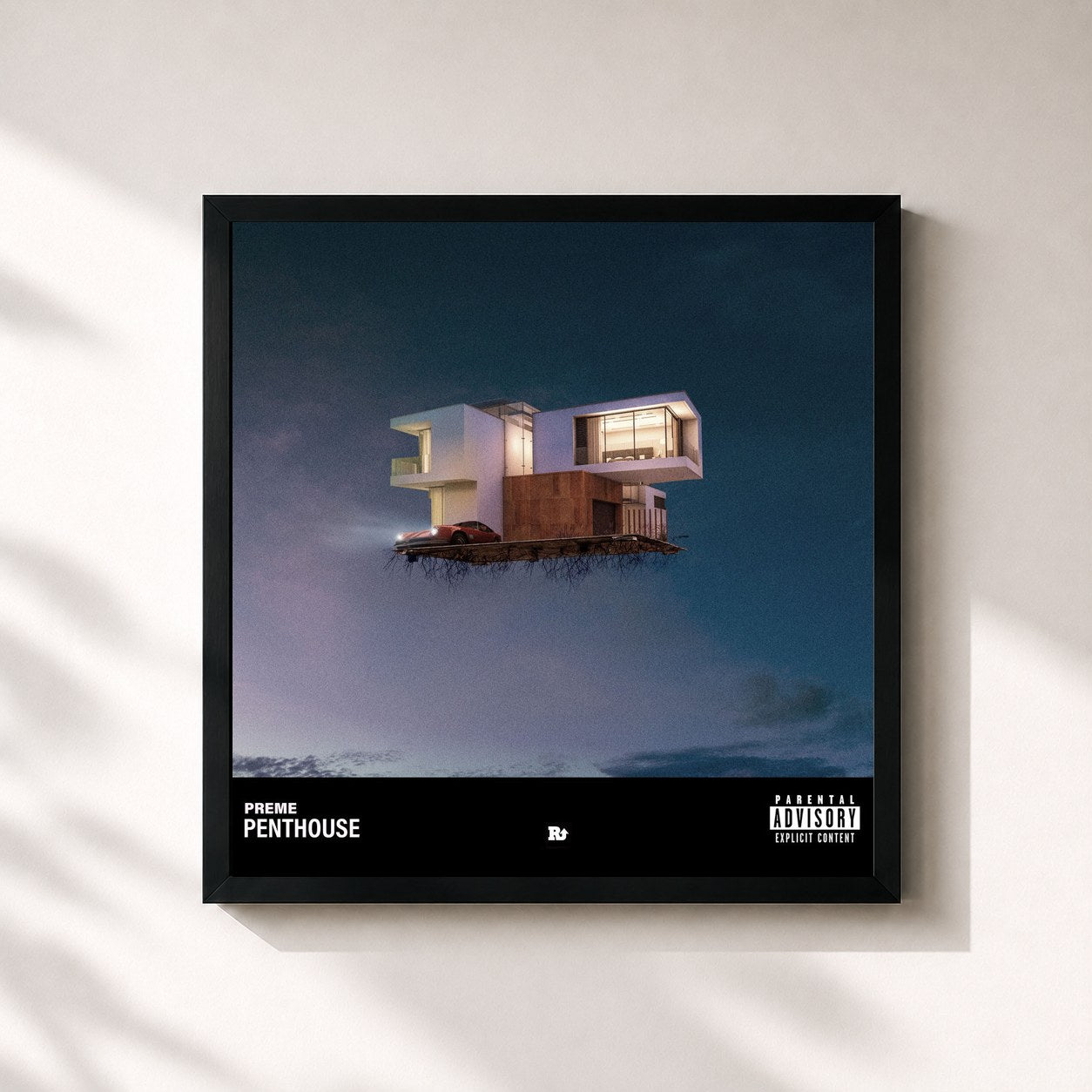 #noir Tableau carré de l'album Penthouse de Preme, cadre noir 32x32 cm