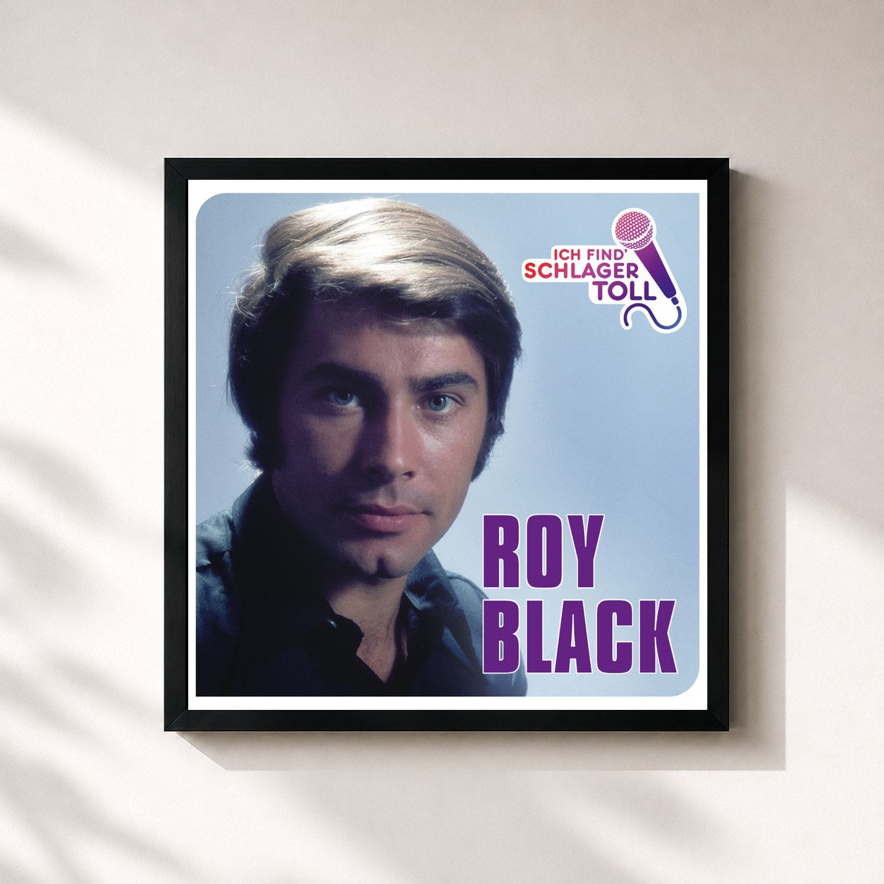 #noir Tableau carré de l'album Ich find' Schlager toll de Roy Black, cadre noir 32x32 cm
