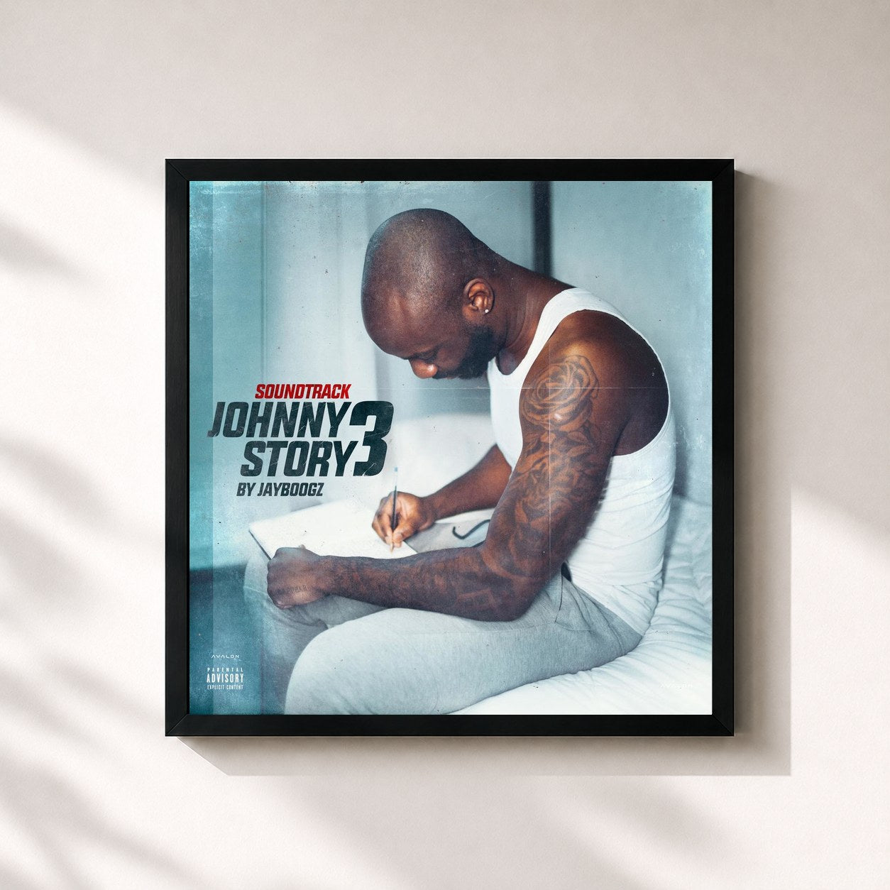 #noir Tableau carré de l'album Johnny Story 3: Soundtrack de Jayboogz, cadre noir 32x32 cm