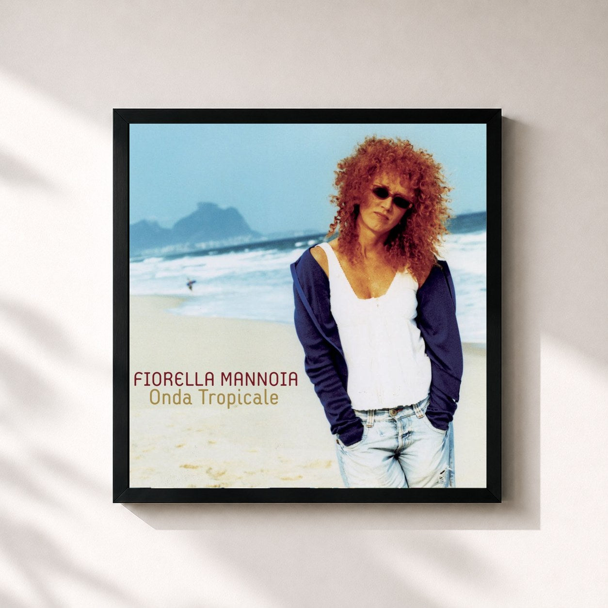 #noir Tableau carré de l'album Onda Tropicale de Fiorella Mannoia, cadre noir 32x32 cm