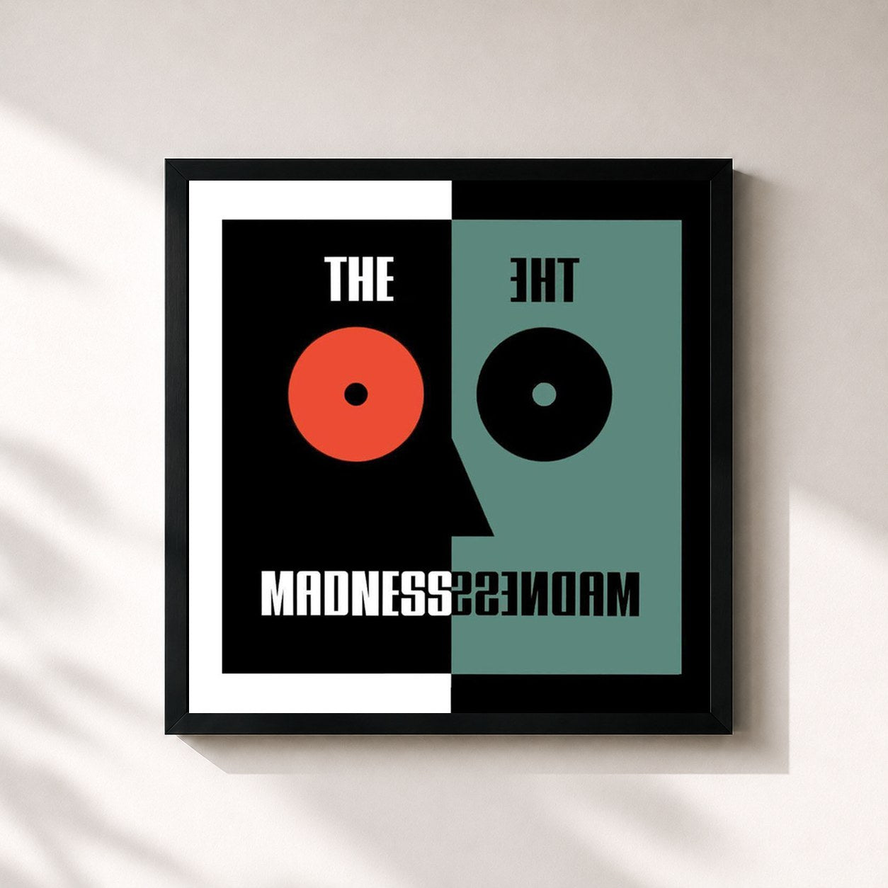 #noir Tableau carré de l'album The Madness de Madness, cadre noir 32x32 cm