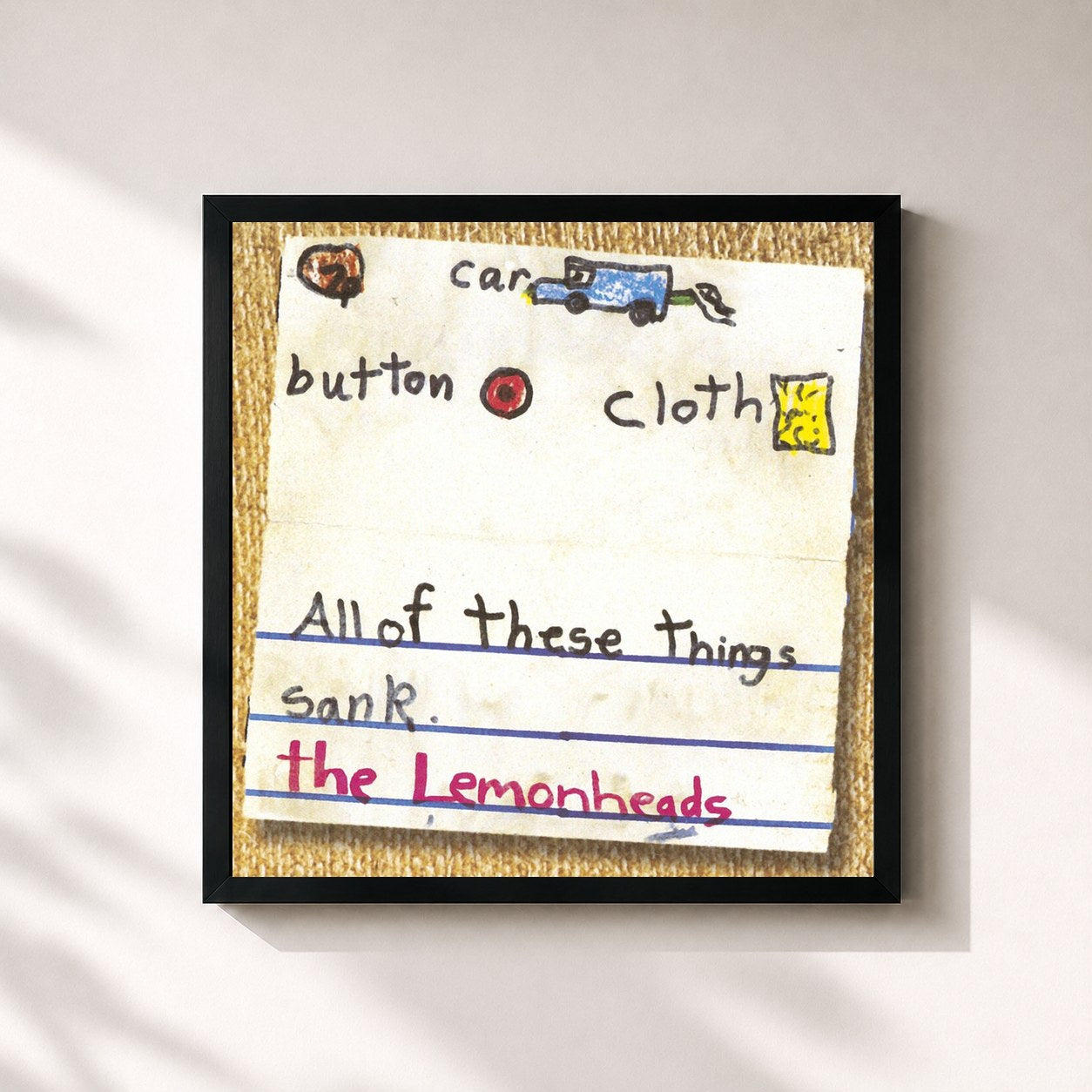 #noir Tableau carré de l'album Car Button Cloth de The Lemonheads, cadre noir 32x32 cm