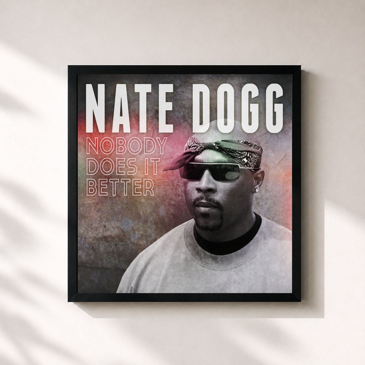 #noir Tableau carré de l'album Nobody Does It Better de Nate Dogg, cadre noir 32x32 cm