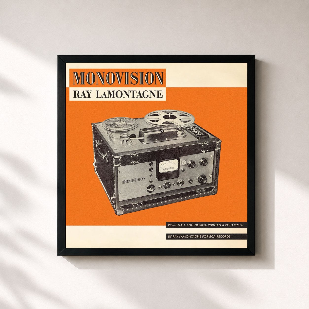 #noir Tableau carré de l'album MONOVISION de Ray LaMontagne, cadre noir 32x32 cm