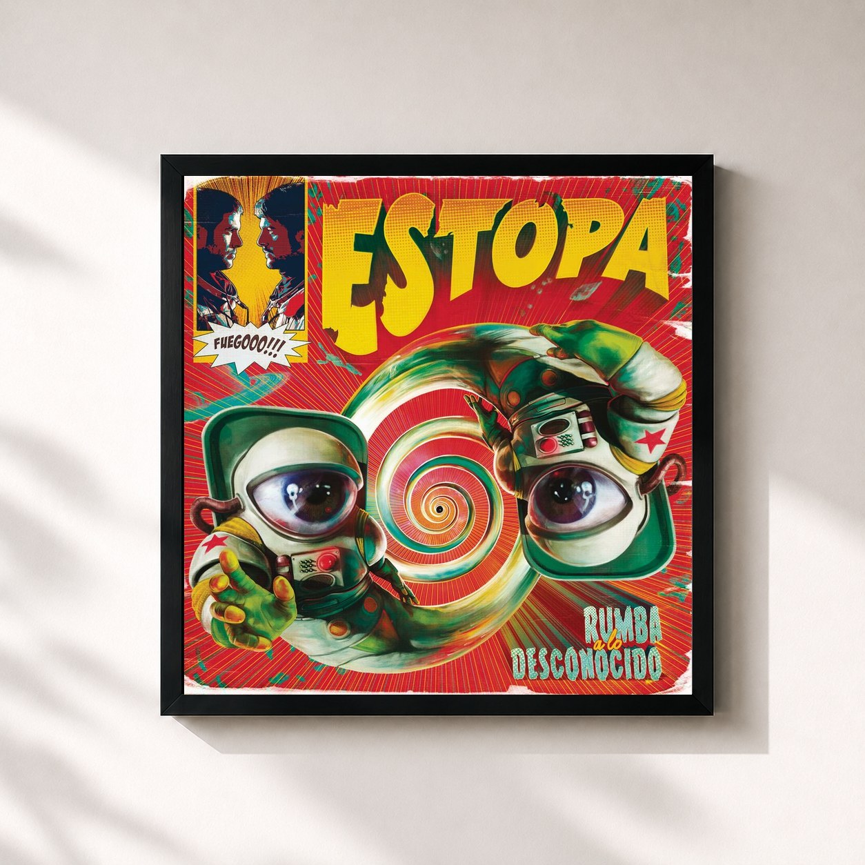 #noir Tableau carré de l'album Rumba a Lo Desconocido de Estopa, cadre noir 32x32 cm