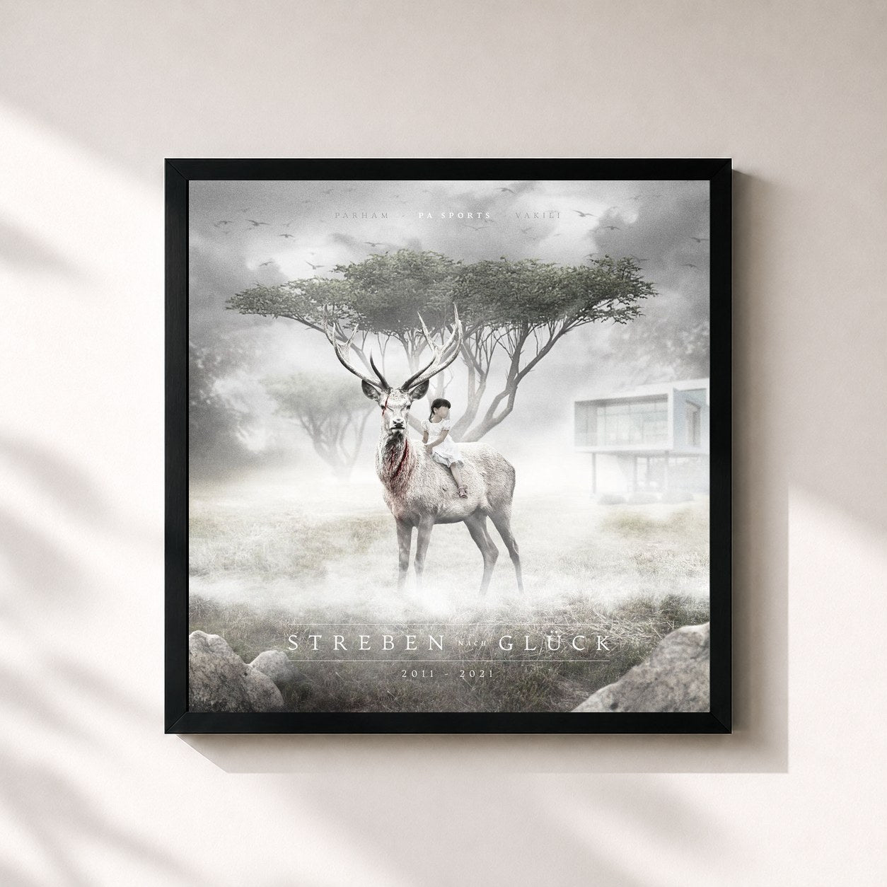 #noir Tableau carré de l'album Streben nach Glück de PA Sports, cadre noir 32x32 cm