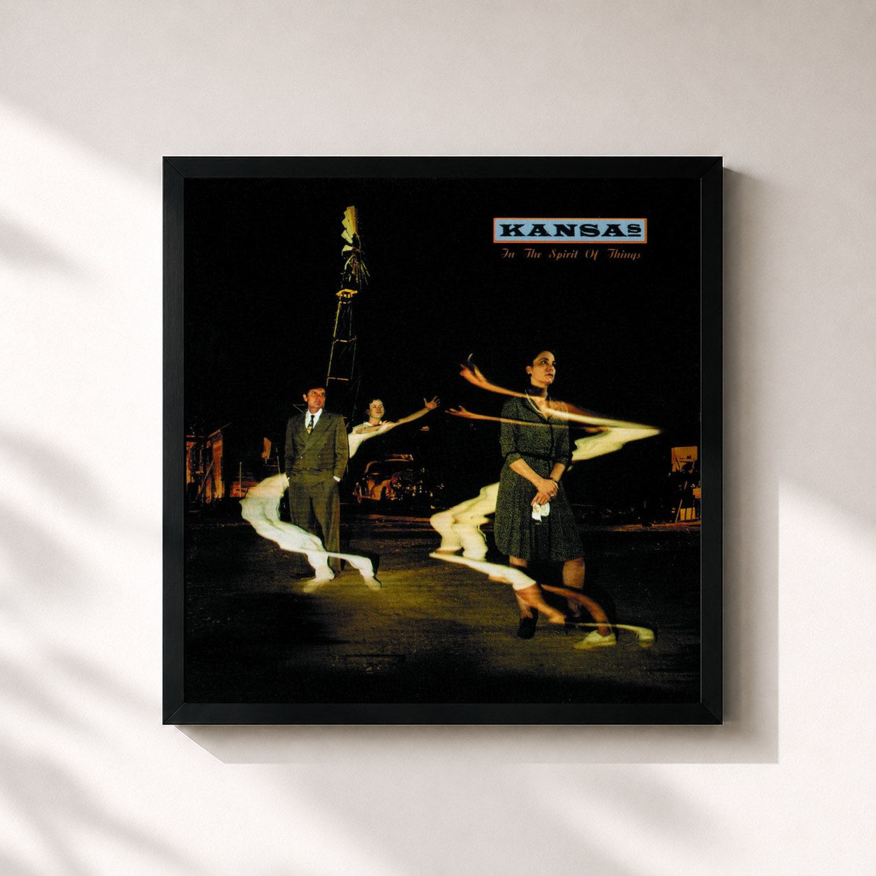 #noir Tableau carré de l'album In The Spirit Of Things de Kansas, cadre noir 32x32 cm