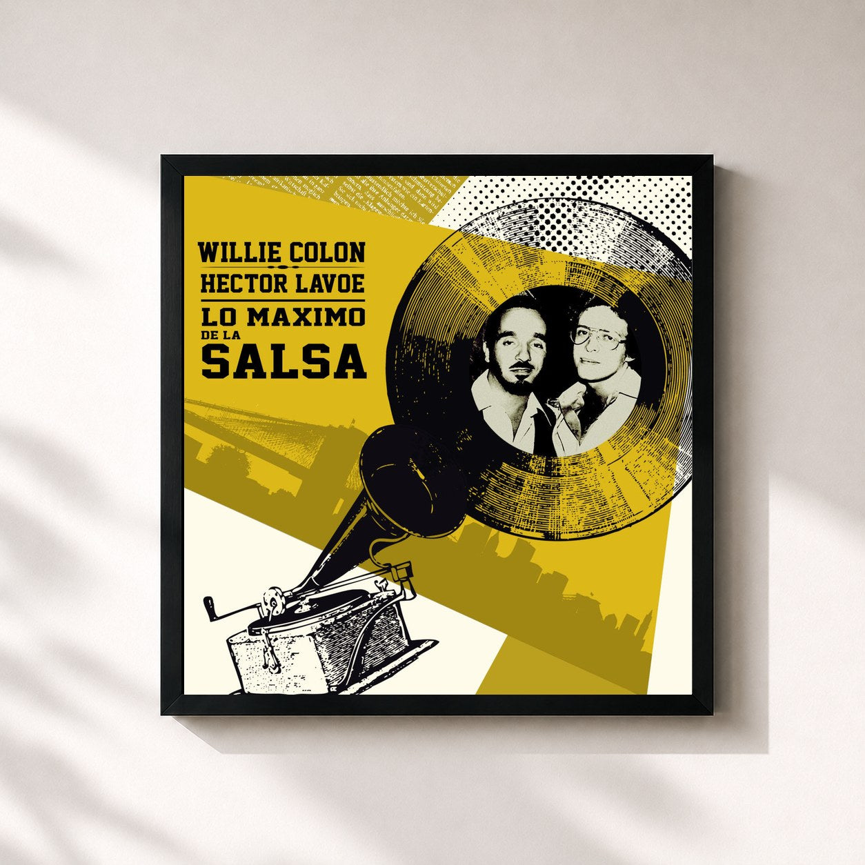 #noir Tableau carré de l'album Lo Máximo de la Salsa de Willie Colón, cadre noir 32x32 cm