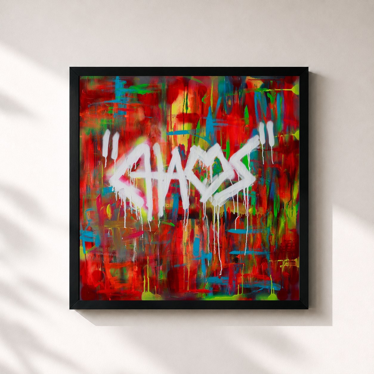#noir Tableau carré de l'album Chaos de KAYEF, cadre noir 32x32 cm