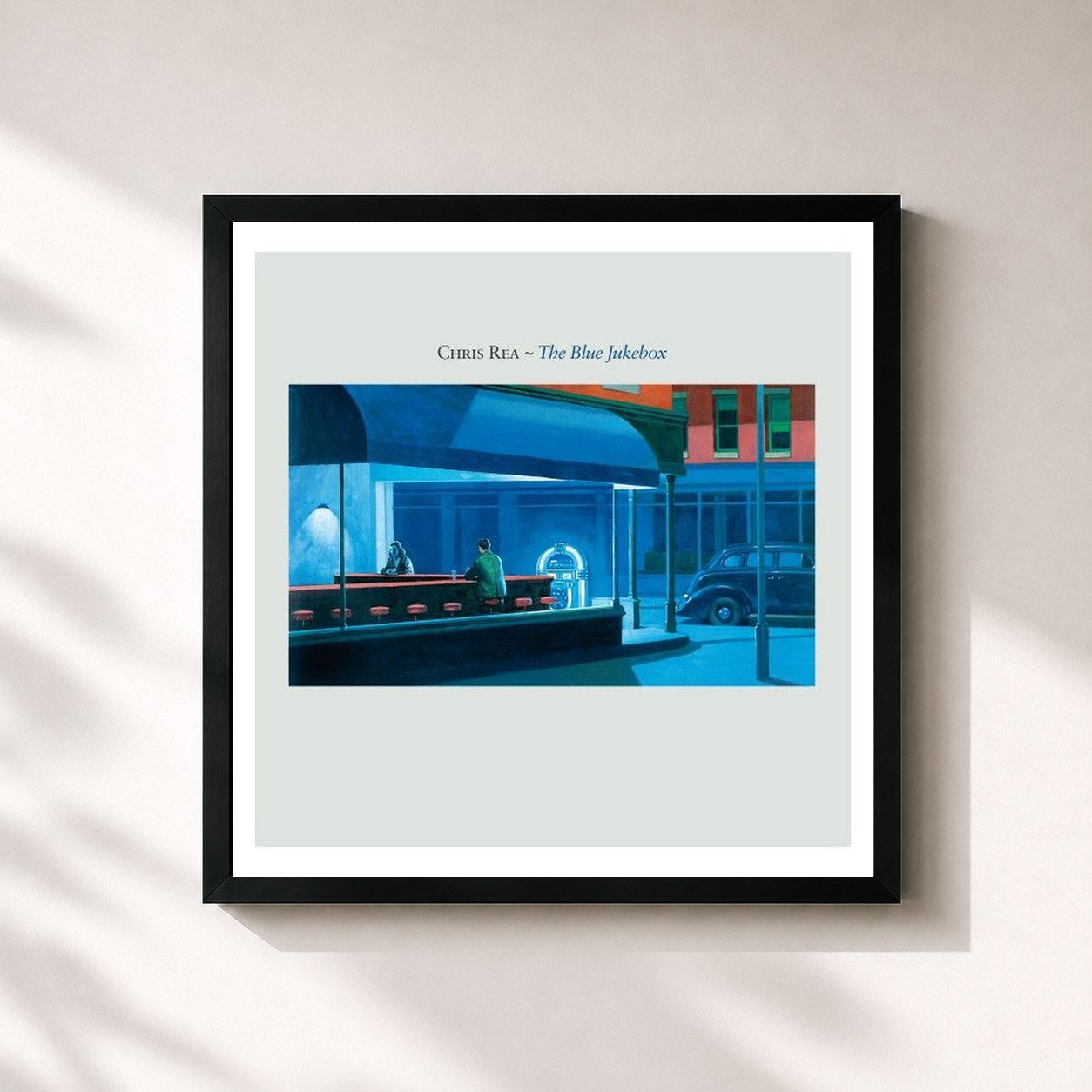 #noir Tableau carré de l'album The Blue Jukebox de Chris Rea, cadre noir 32x32 cm