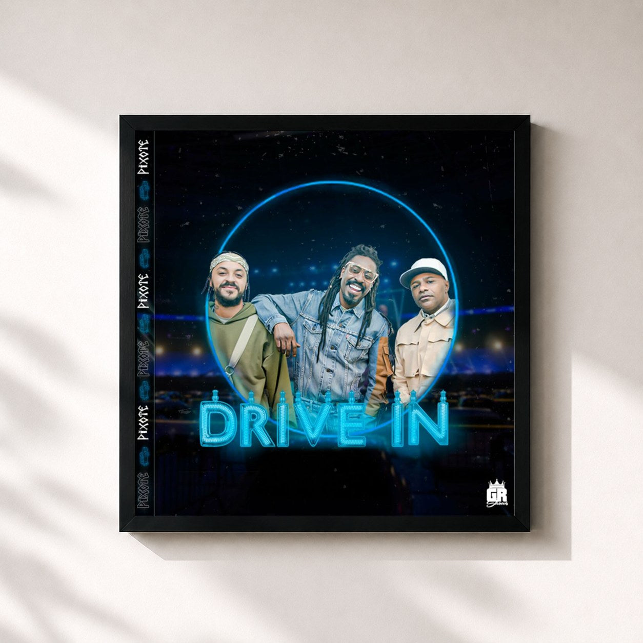 #noir Tableau carré de l'album Drive In de Pixote, cadre noir 32x32 cm