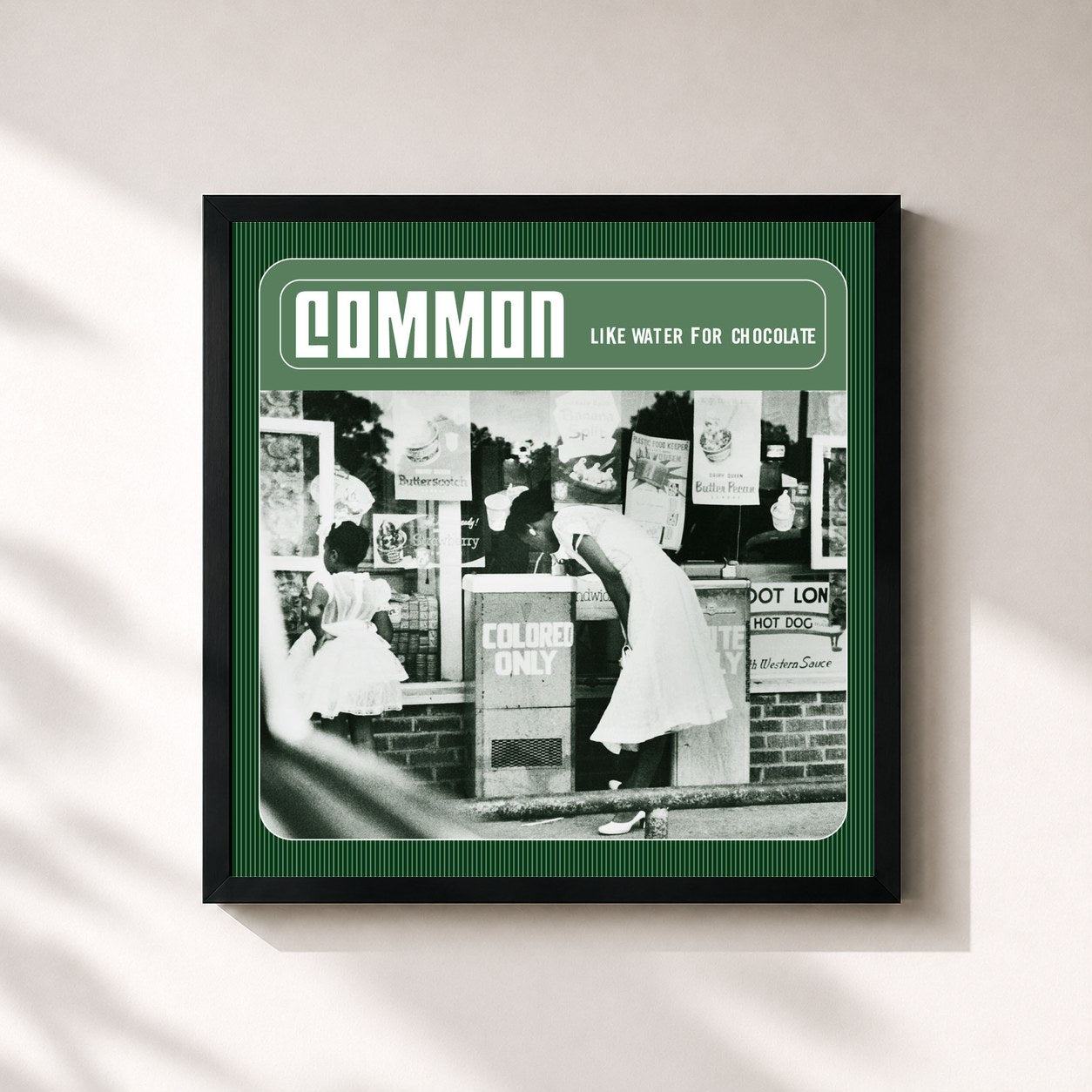 #noir Tableau carré de l'album Like Water For Chocolate de Common, cadre noir 32x32 cm