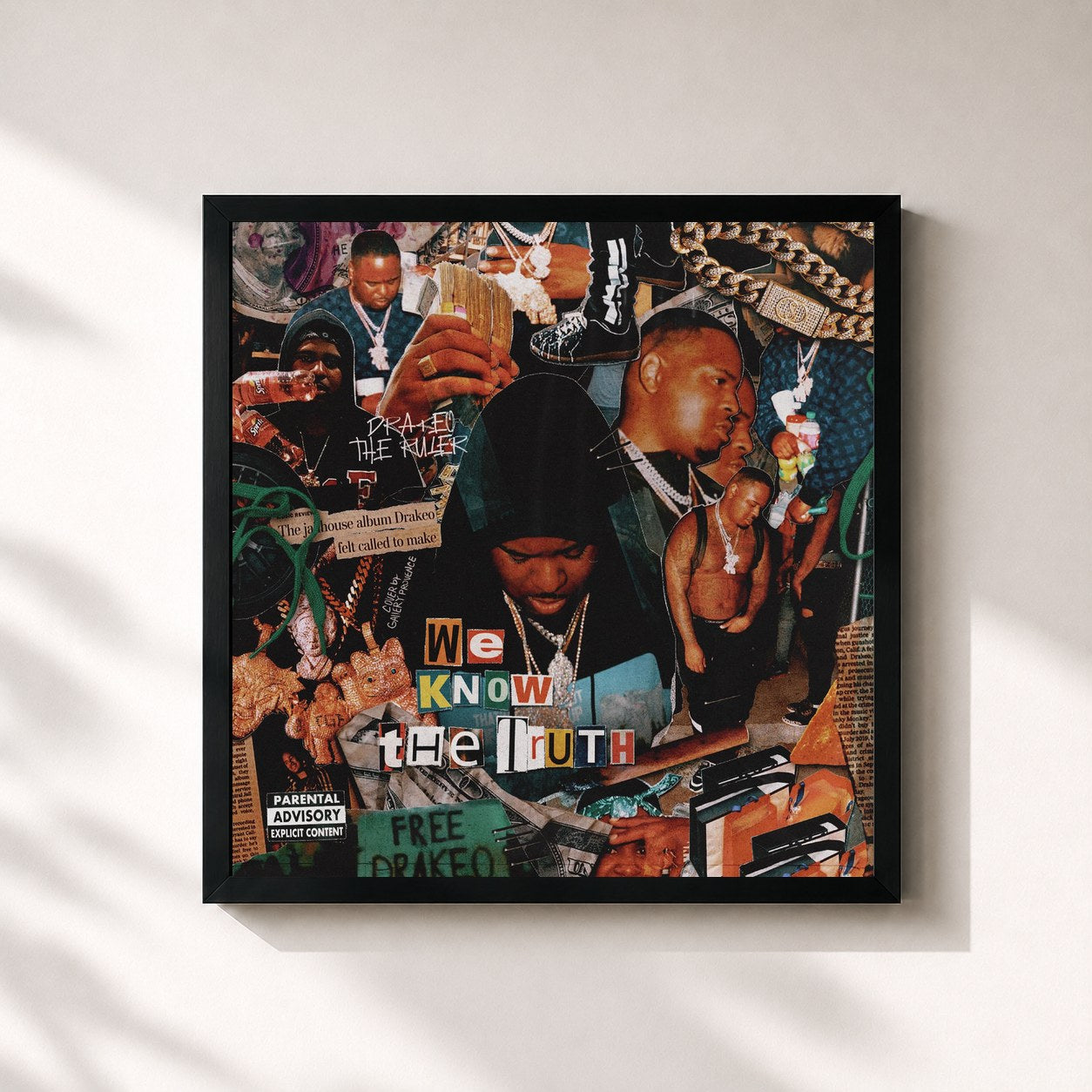 #noir Tableau carré de l'album We Know the Truth de Drakeo the Ruler, cadre noir 32x32 cm
