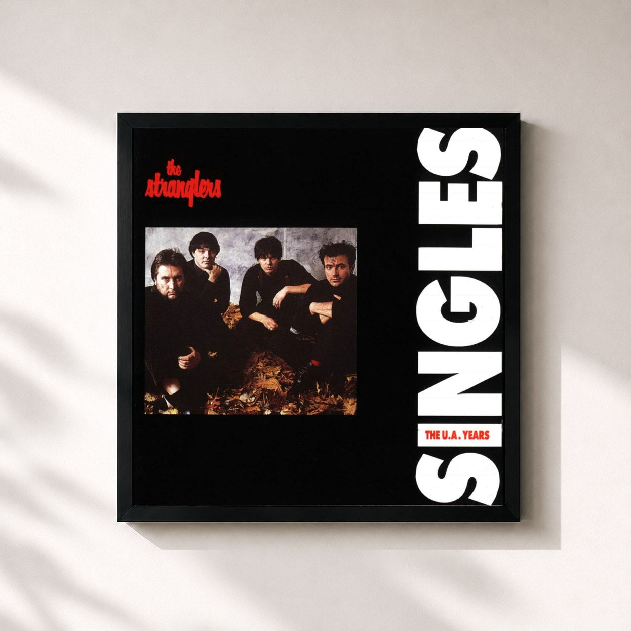 #noir Tableau carré de l'album Singles (The UA Years) de The Stranglers, cadre noir 32x32 cm