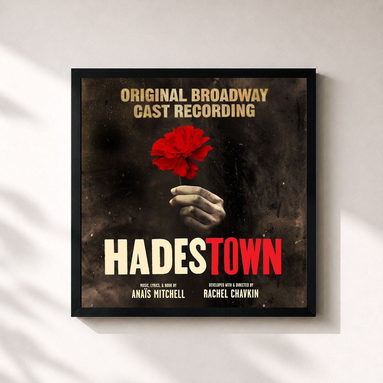 #noir Tableau carré de l'album Hadestown (Original Broadway Cast Recording) de Anais Mitchell, cadre noir 32x32 cm