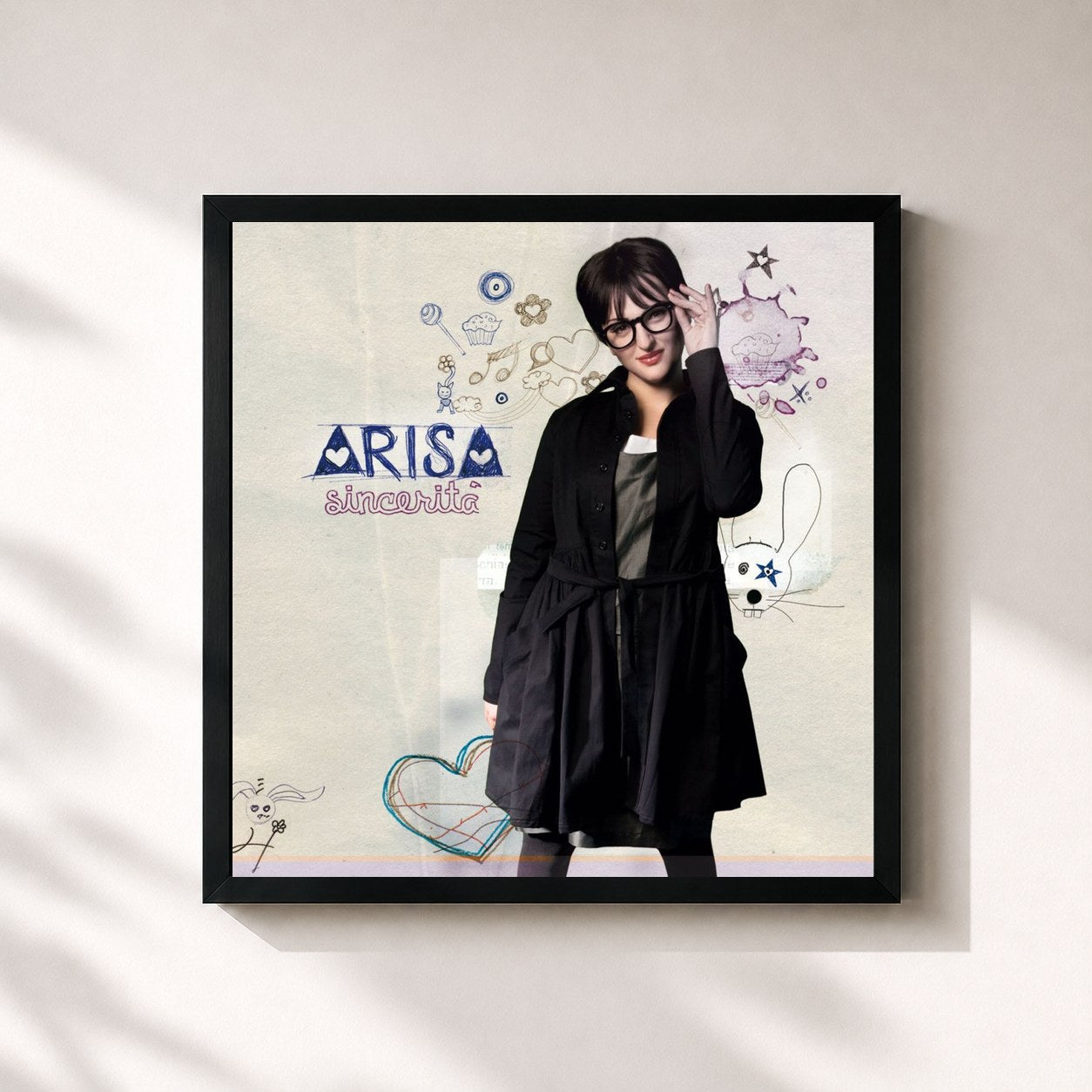 #noir Tableau carré de l'album Sincerità de Arisa, cadre noir 32x32 cm