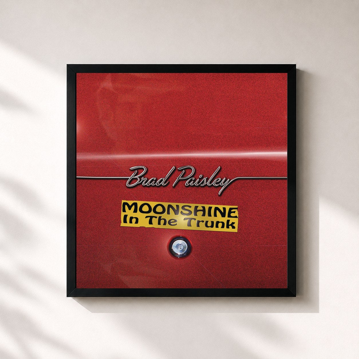 #noir Tableau carré de l'album Moonshine in the Trunk de Brad Paisley, cadre noir 32x32 cm
