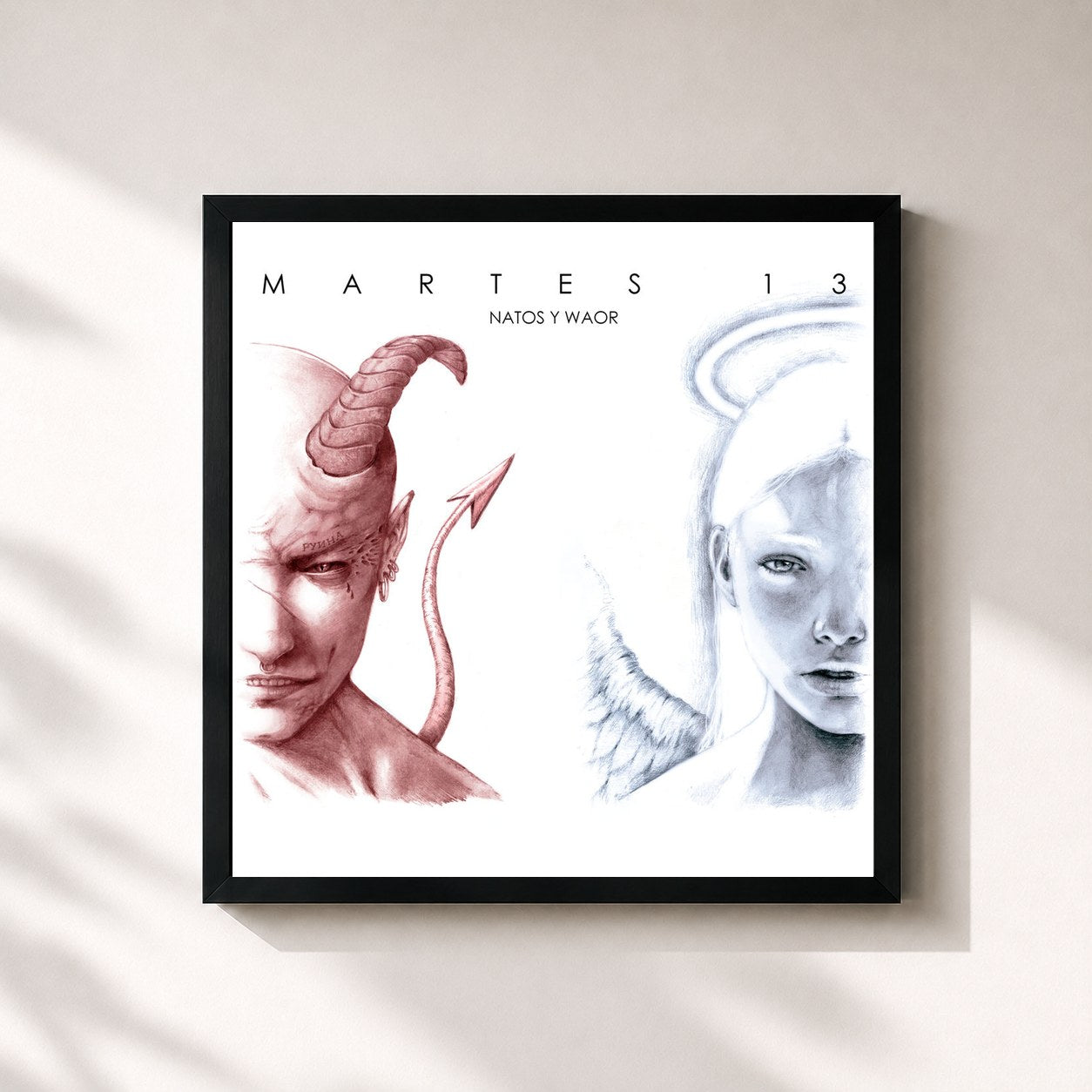 #noir Tableau carré de l'album Martes 13 de Natos y Waor, cadre noir 32x32 cm
