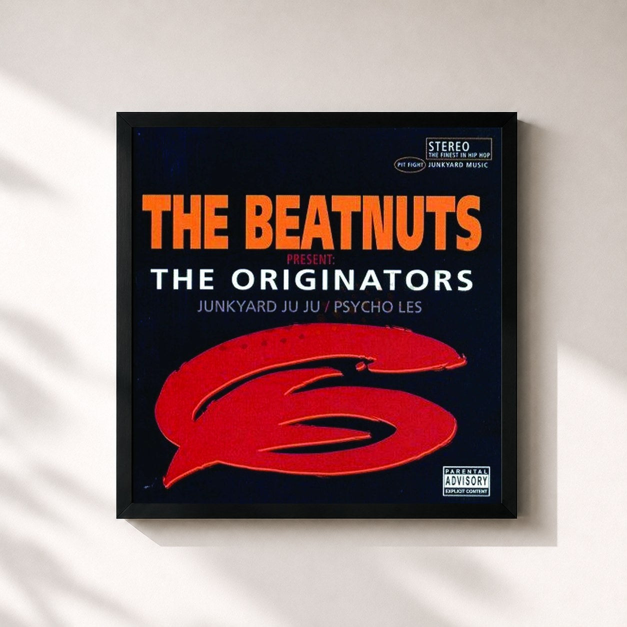 #noir Tableau carré de l'album The Originators de The Beatnuts, cadre noir 32x32 cm