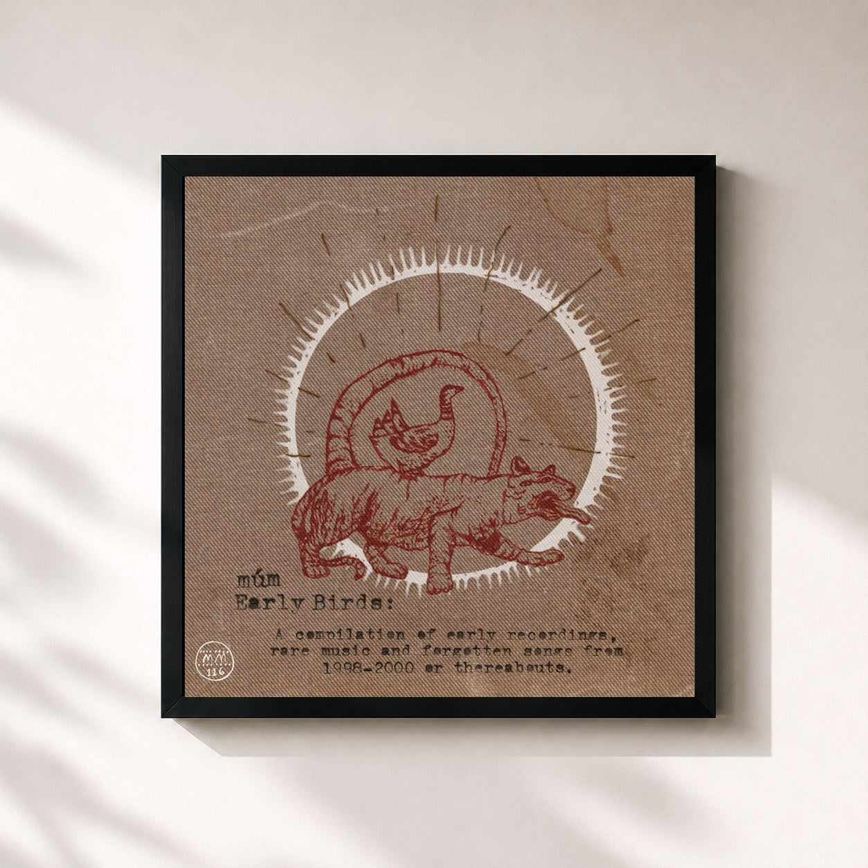 #noir Tableau carré de l'album Early Birds de múm, cadre noir 32x32 cm