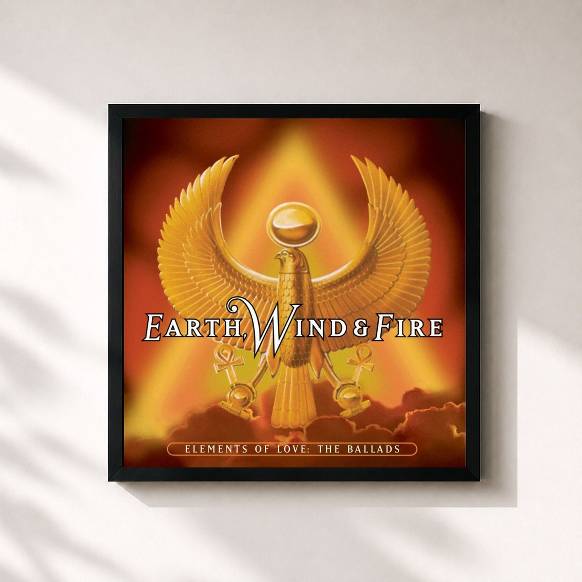 #noir Tableau carré de l'album Elements Of Love: The Ballads de Earth, Wind & Fire, cadre noir 32x32 cm