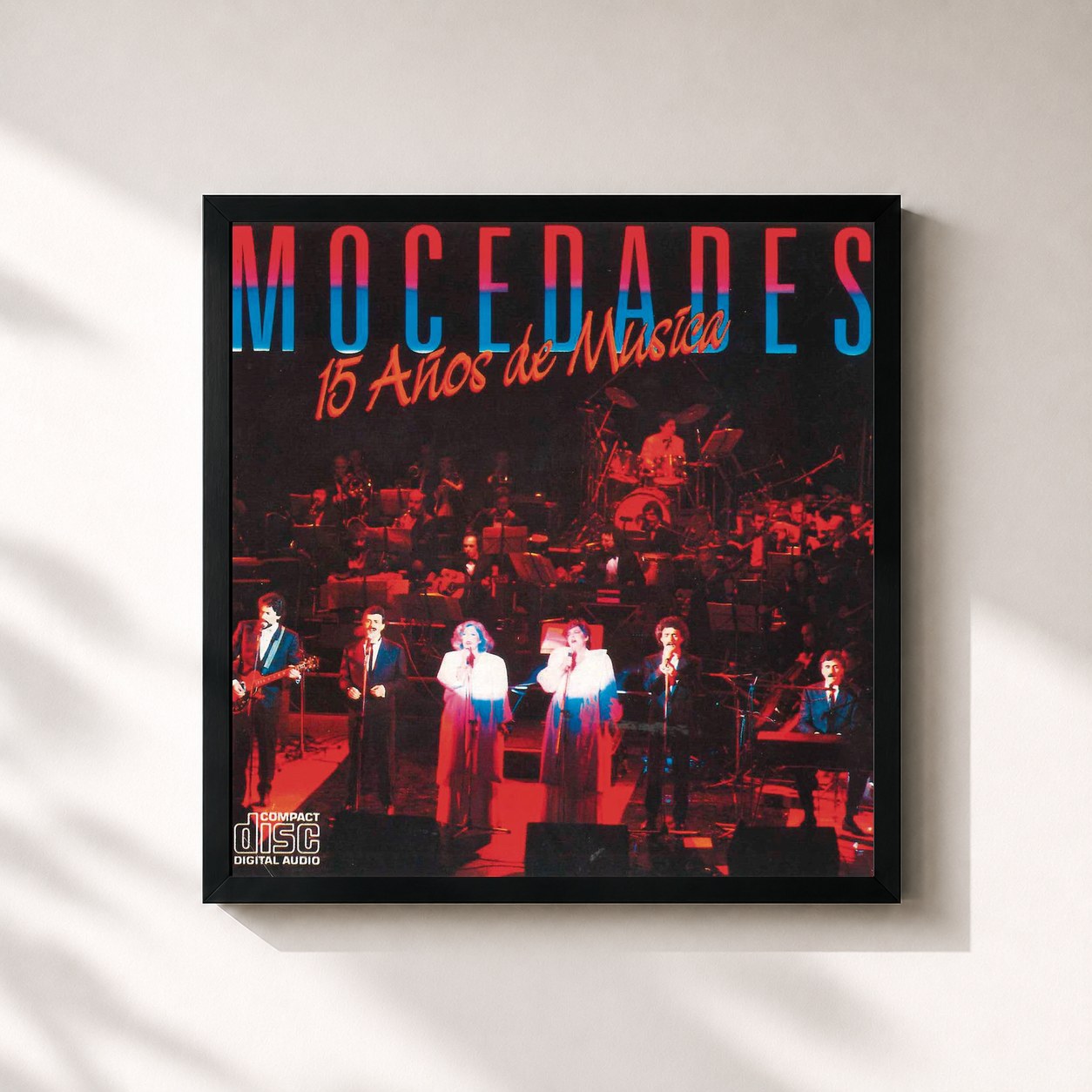 #noir Tableau carré de l'album 15 Años De Musica de Mocedades, cadre noir 32x32 cm
