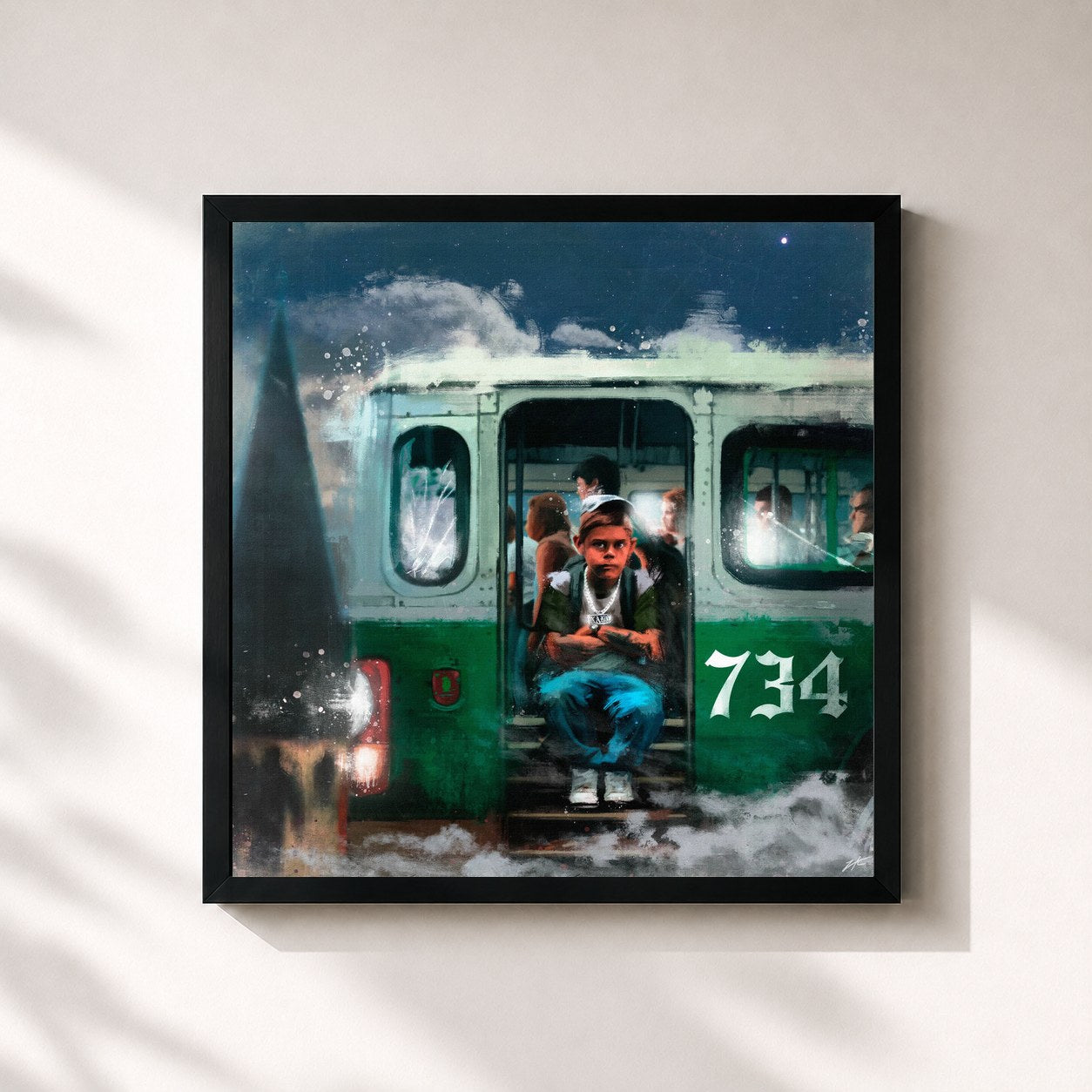 #noir Tableau carré de l'album 734 de Kako, cadre noir 32x32 cm
