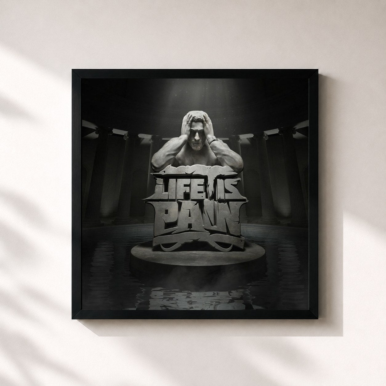 #noir Tableau carré de l'album LIFE IS PAIN de PA Sports, cadre noir 32x32 cm