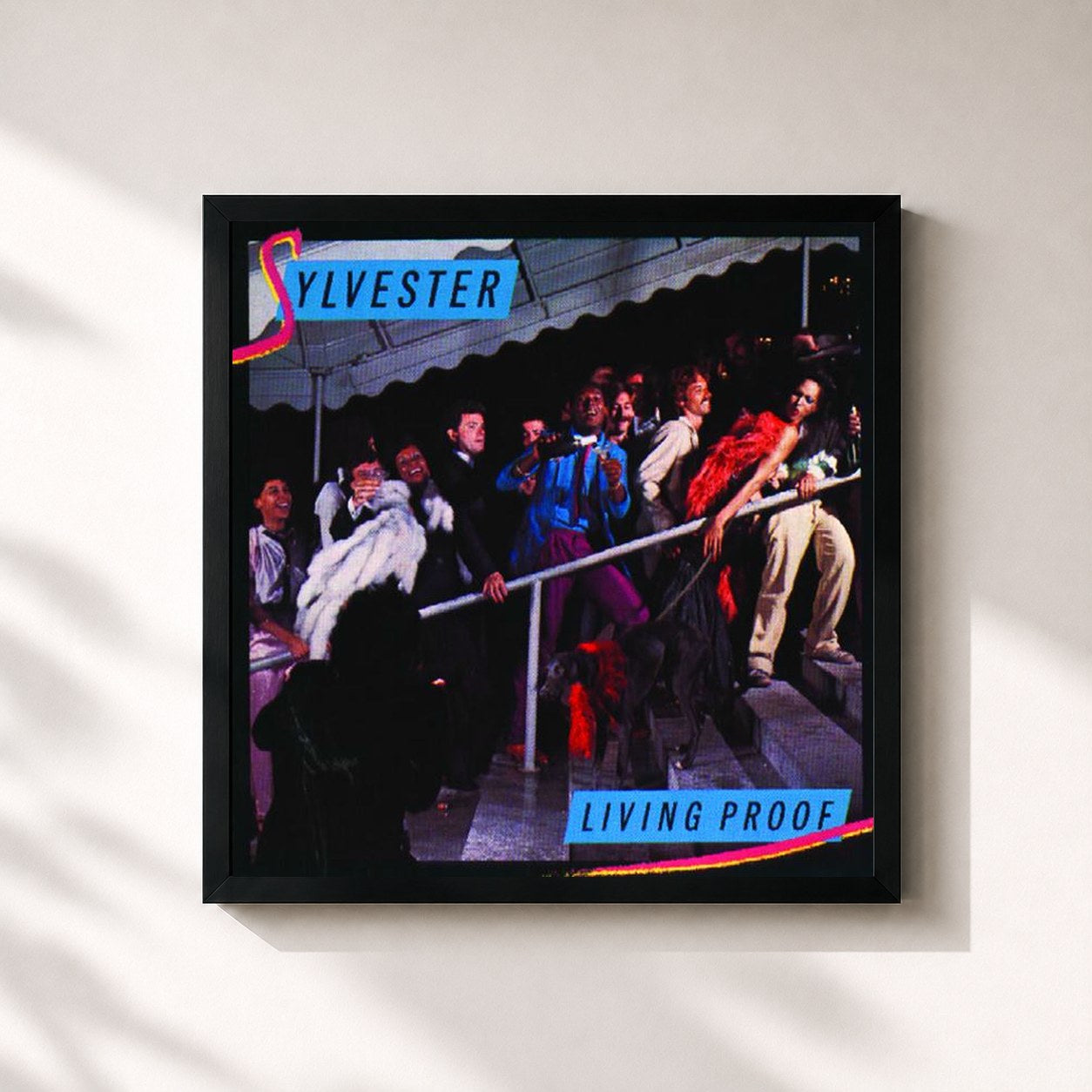 #noir Tableau carré de l'album Living Proof de Sylvester, cadre noir 32x32 cm