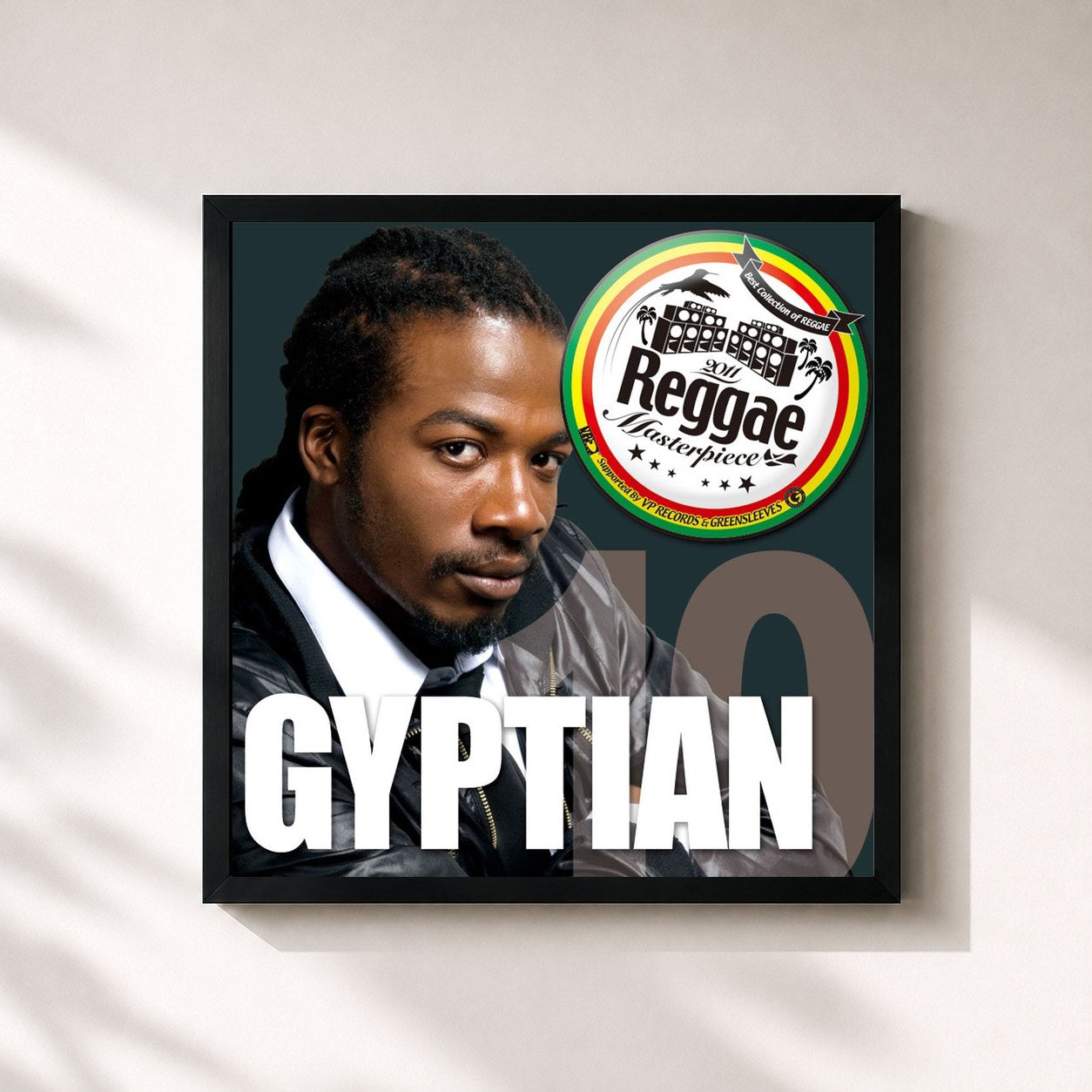 #noir Tableau carré de l'album Reggae Masterpiece: Gyptian de Gyptian, cadre noir 32x32 cm