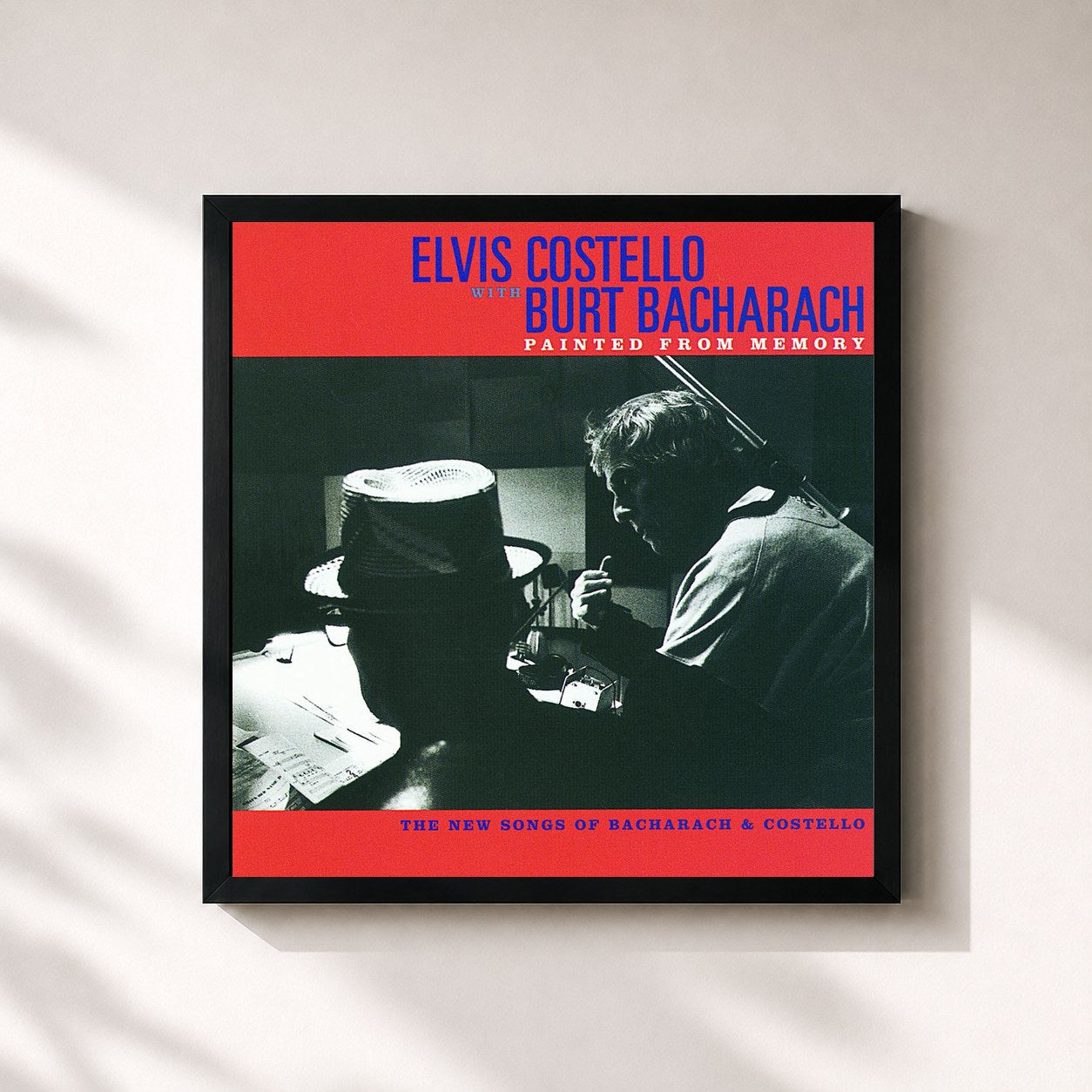 #noir Tableau carré de l'album Painted From Memory de Elvis Costello, cadre noir 32x32 cm