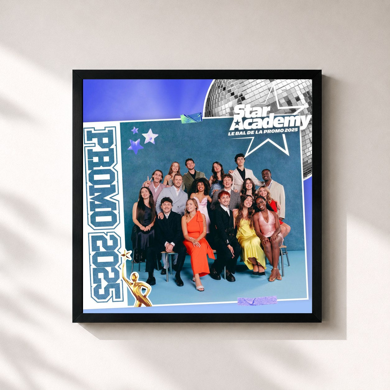 #noir Tableau carré de l'album Le bal de la promo 2025 de Star Academy, cadre noir 32x32 cm