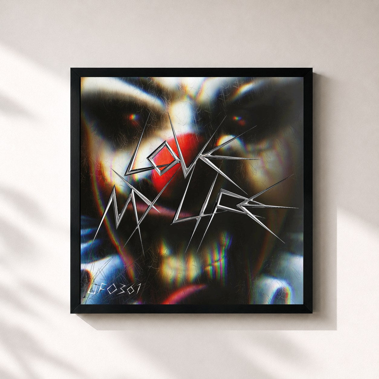 #noir Tableau carré de l'album LOVE MY LIFE de Ufo361, cadre noir 32x32 cm