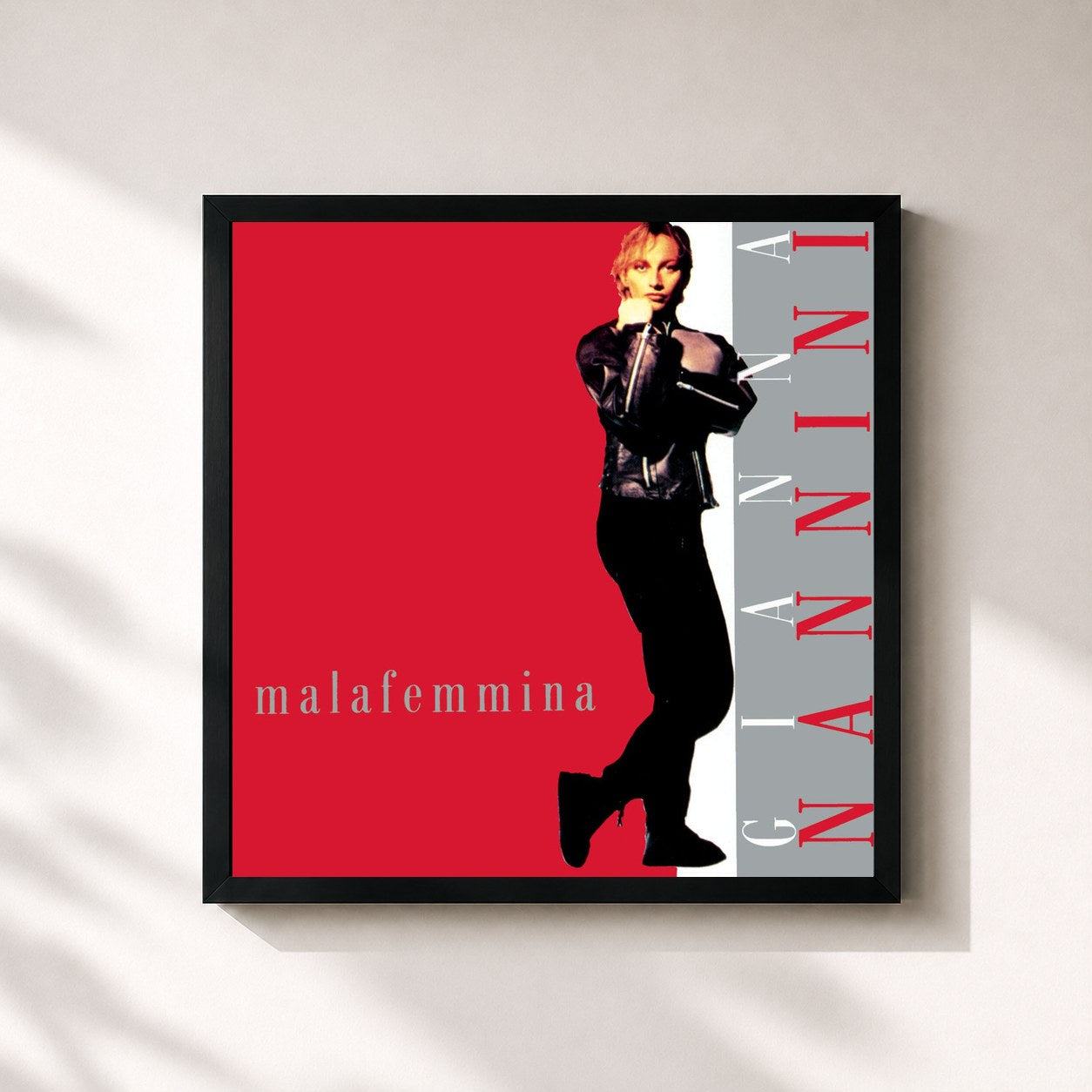 #noir Tableau carré de l'album Malafemmina de Gianna Nannini, cadre noir 32x32 cm