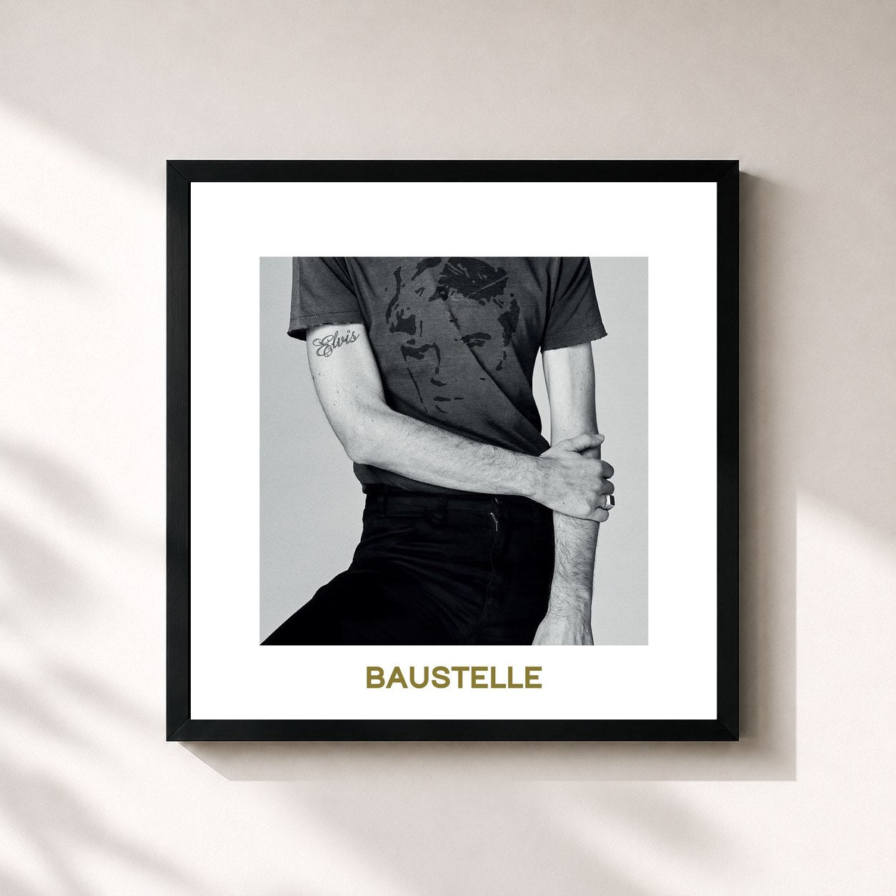 #noir Tableau carré de l'album Elvis de Baustelle, cadre noir 32x32 cm