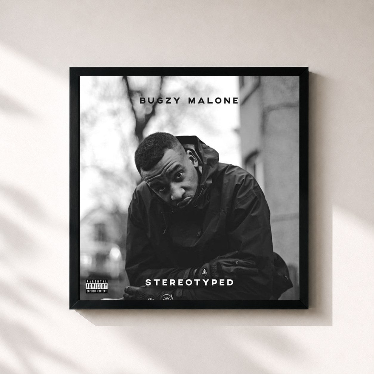 #noir Tableau carré de l'album Stereotyped (Tape 4) de Bugzy Malone, cadre noir 32x32 cm