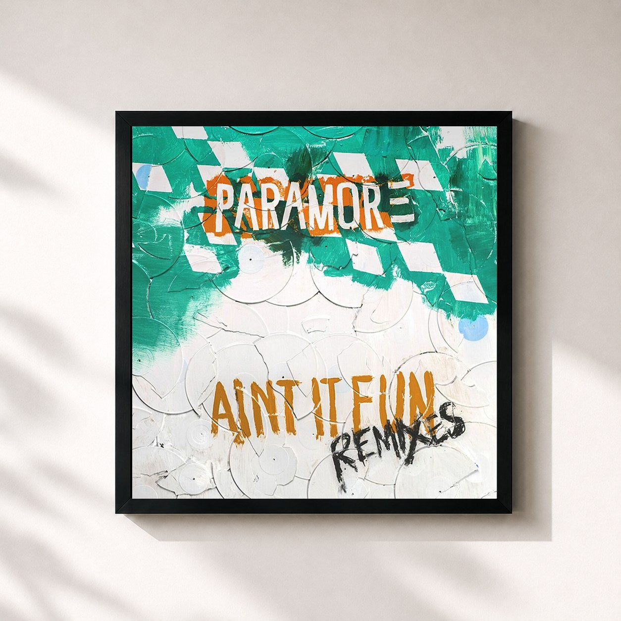 #noir Tableau carré de l'album Ain't It Fun Remix EP de Paramore, cadre noir 32x32 cm