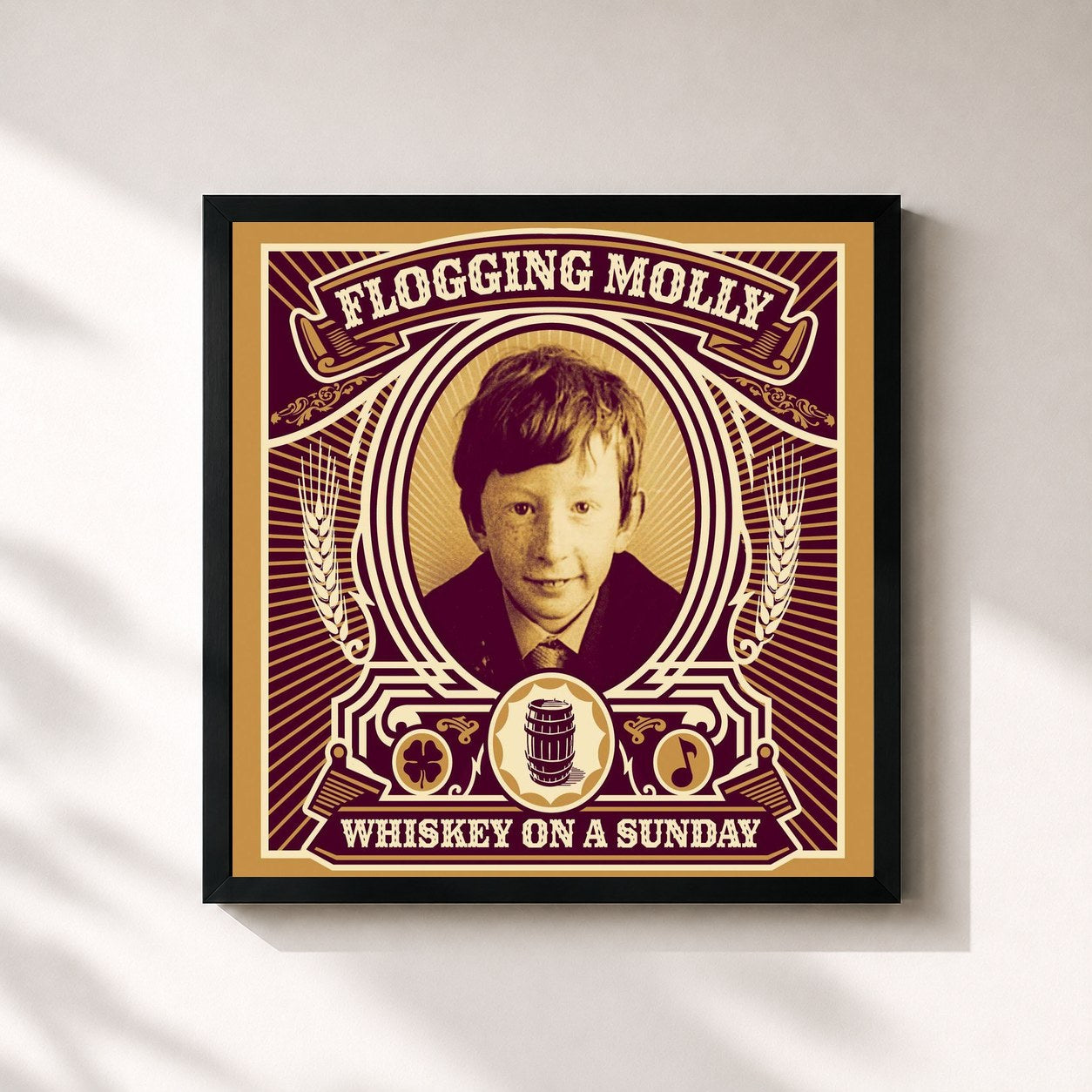 #noir Tableau carré de l'album Whiskey On a Sunday de Flogging Molly, cadre noir 32x32 cm