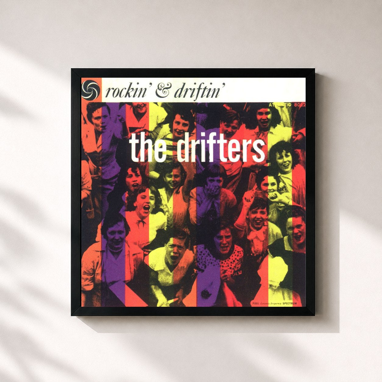 #noir Tableau carré de l'album Rockin' & Driftin' de The Drifters, cadre noir 32x32 cm