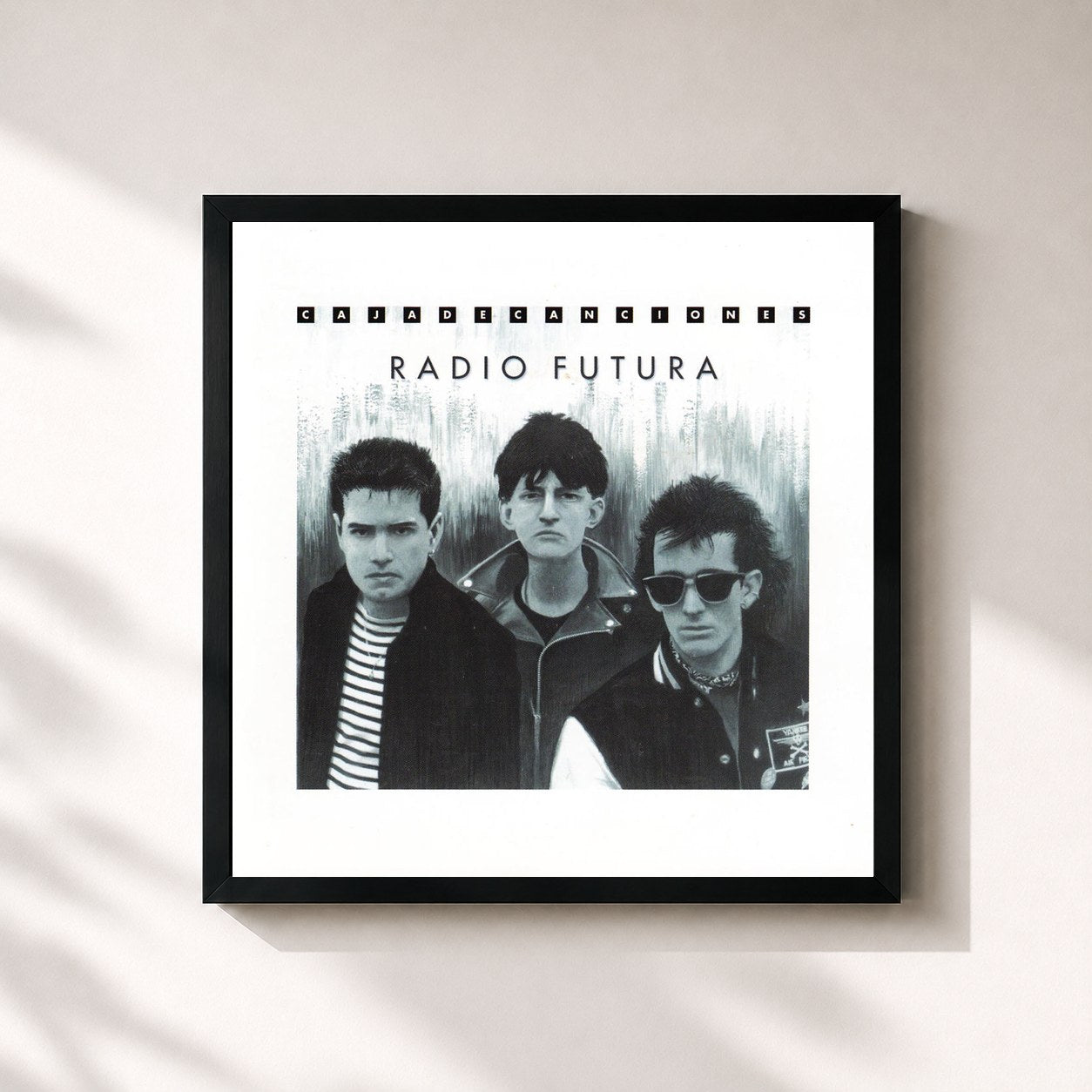 #noir Tableau carré de l'album Caja de Canciones de Radio Futura, cadre noir 32x32 cm