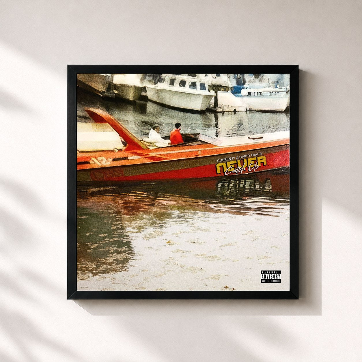 #noir Tableau carré de l'album Never Catch Us de Curren$y, cadre noir 32x32 cm