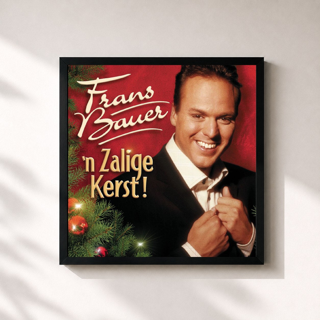 #noir Tableau carré de l'album 'n Zalige Kerst! de Frans Bauer, cadre noir 32x32 cm