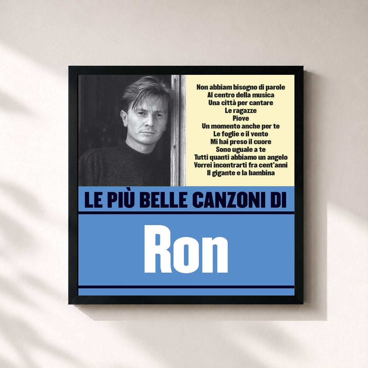 #noir Tableau carré de l'album Le più belle canzoni di Ron de Ron, cadre noir 32x32 cm
