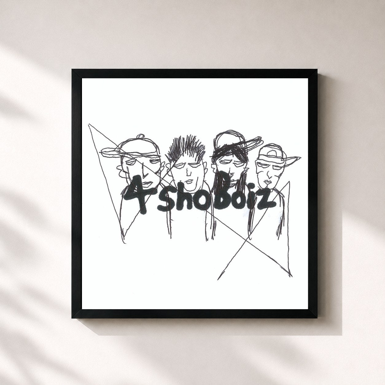 #noir Tableau carré de l'album 4SHOBOIZ MIXTAPE de LNGSHOT, cadre noir 32x32 cm