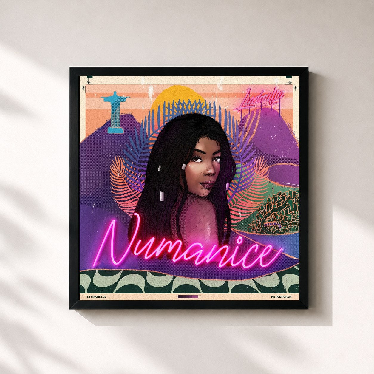 #noir Tableau carré de l'album Numanice de LUDMILLA, cadre noir 32x32 cm