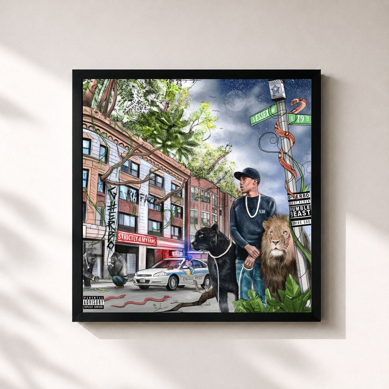 #noir Tableau carré de l'album Strictly 4 My Fans de G Herbo, cadre noir 32x32 cm