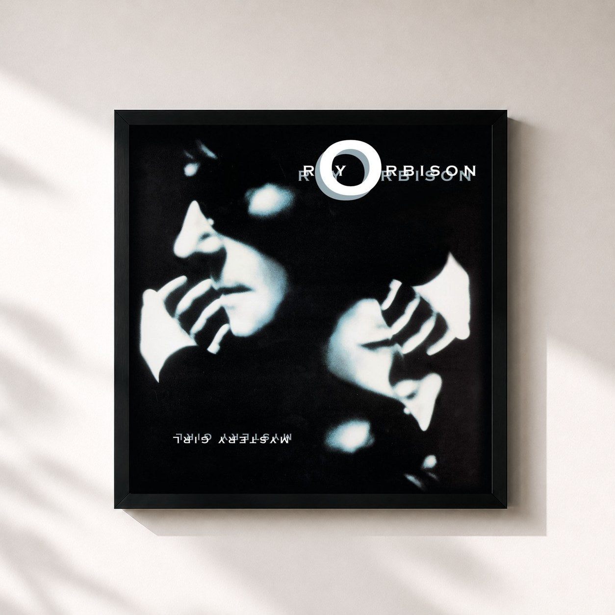 #noir Tableau carré de l'album Mystery Girl de Roy Orbison, cadre noir 32x32 cm