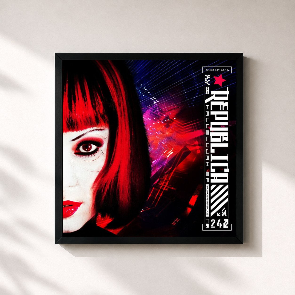 #noir Tableau carré de l'album Hallelujah de Republica, cadre noir 32x32 cm