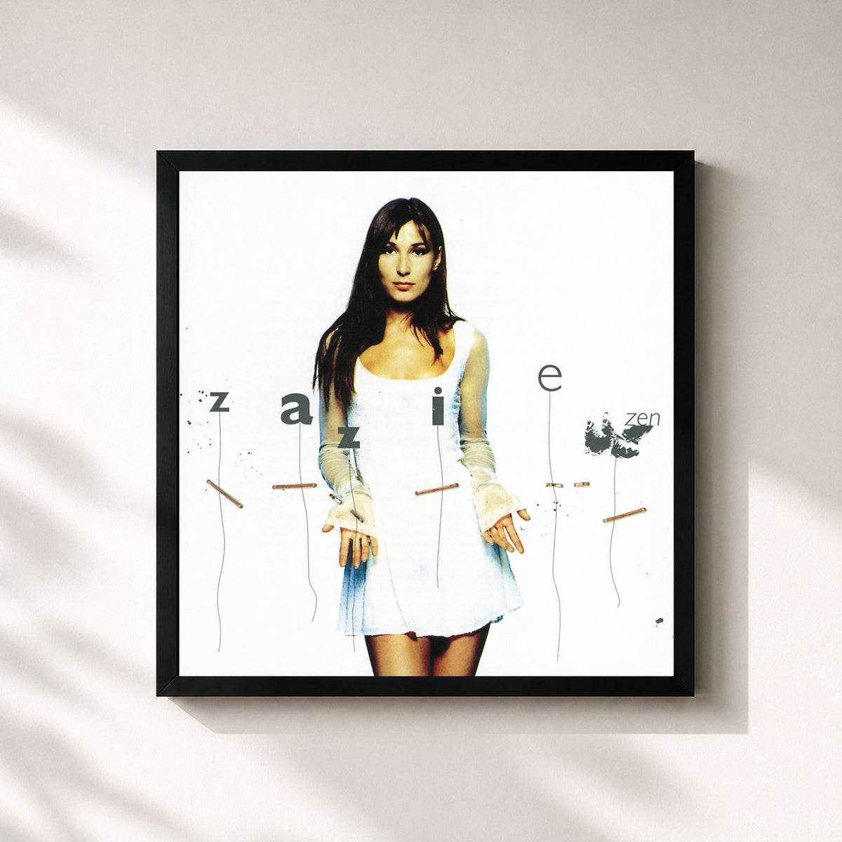 #noir Tableau carré de l'album Zen de Zazie, cadre noir 32x32 cm